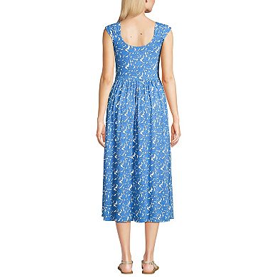 Women's Lands' End Slub Cap Sleeve Shirred Skirt Midi Dress