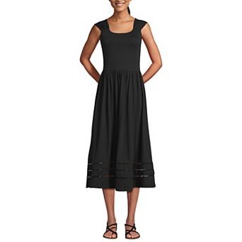 Women's Lands' End Slub Cap Sleeve Shirred Skirt Midi Dress