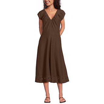 Women's Lands' End Cotton Blend Short Sleeve Cutwork Midi Dress