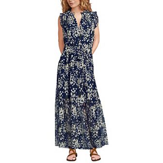 Women's Lands' End Chiffon Ruffle Detail Maxi Dress