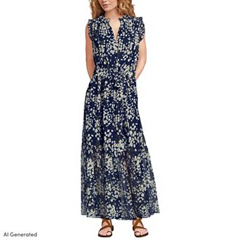 Women's Lands' End Chiffon Ruffle Detail Maxi Dress