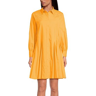 Women's Lands' End Embroidered Poplin Button Front Dress