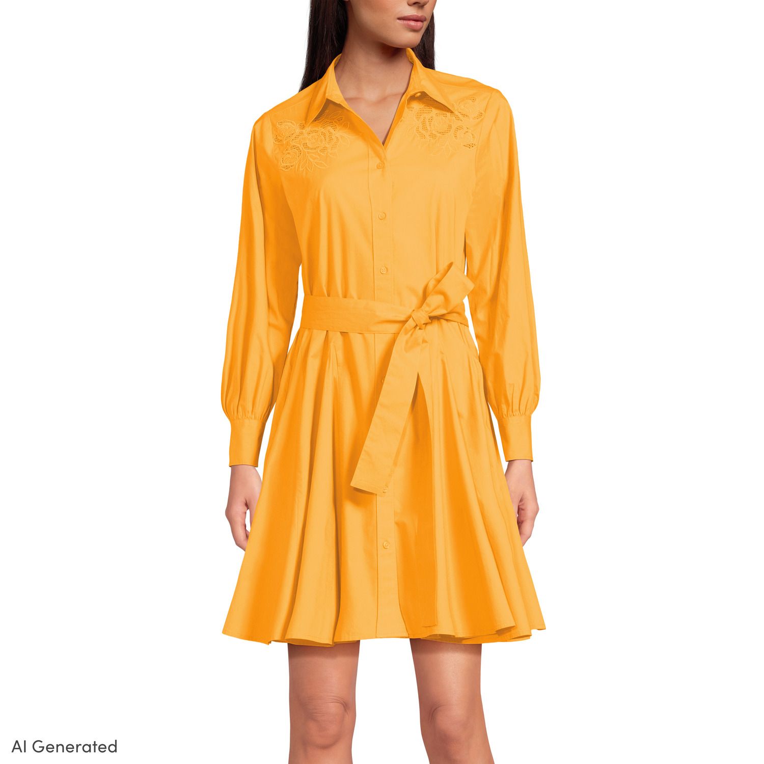Женское платье Lands' End Embroidered Poplin Button Front, цвет: Белый — фото 1