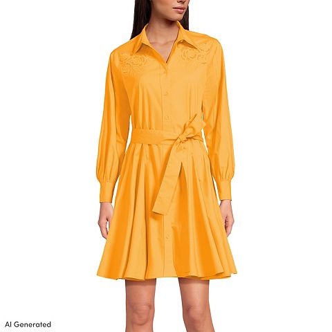 Женские платья Lands' End Embroidered Poplin Button Front Dress