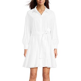Women's Lands' End Embroidered Poplin Button Front Dress