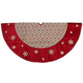 Northlight 60-Inch Burlap Glittered Snowflake Christmas Tree Skirt with Velvet Trim