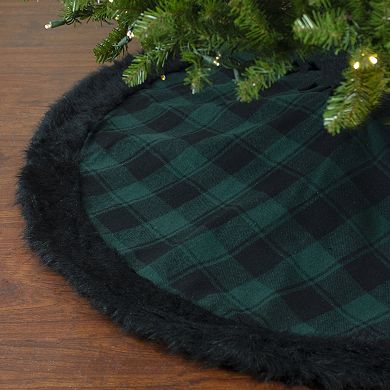 Northlight 48-Inch Green & Black Plaid Faux Fur Christmas Tree Skirt