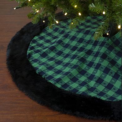 Northlight 48-Inch Green & Black Plaid Plush Christmas Tree Skirt