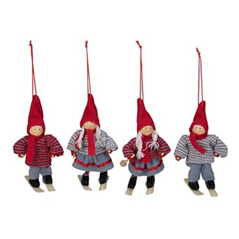 Northlight Set of 4 Skiing Kids Christmas Ornaments