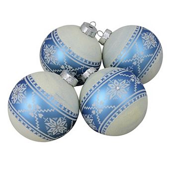 Northlight Nordic Fair Isle Glass Ball Christmas Ornament 4 pc Set