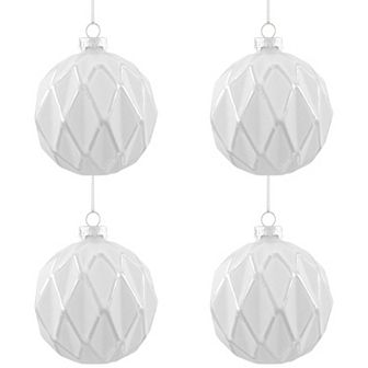 Northlight Embossed Diamond Glass Ball Christmas Ornaments 4 pk