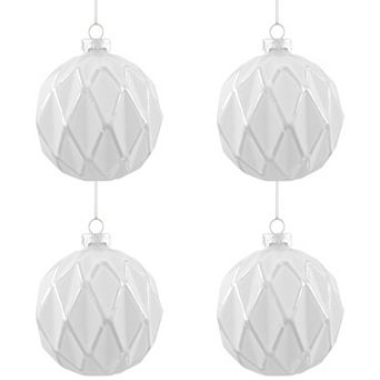Northlight Embossed Diamond Glass Ball Christmas Ornaments 4 pk