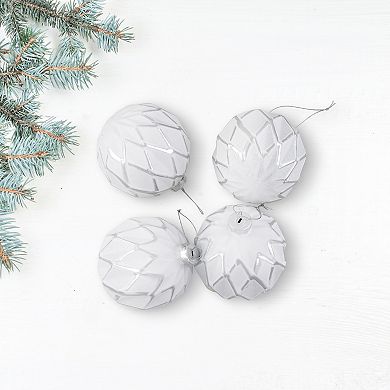 Northlight Embossed Diamond Glass Ball Christmas Ornaments 4-pk.