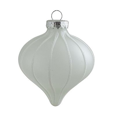 Northlight 3-pk. Clear & White Matte Frosted Glitter Stripes Glass Christmas Ornament