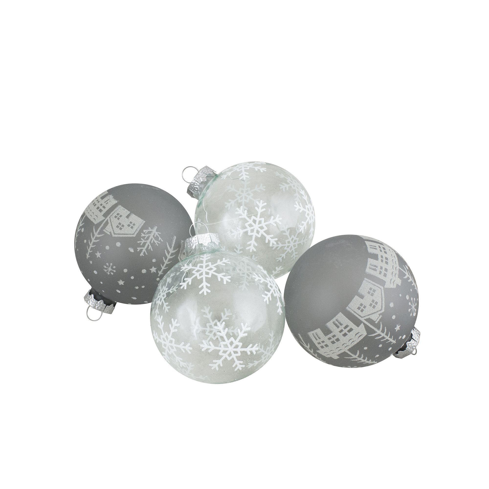 Northlight Glass Ball Christmas Ornament 4-pk., Grey