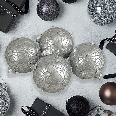 Northlight Glittered Floral Christmas Glass Ball Christmas Ornament 4-pk.
