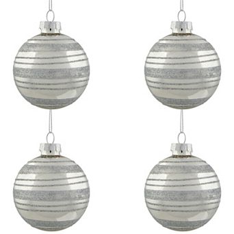 Northlight Glitter Stripes Glass Ball Christmas Ornaments 4 pk