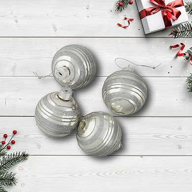 Northlight Glitter Stripes Glass Ball Christmas Ornaments 4-pk.