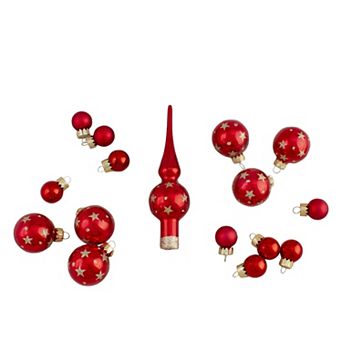 Northlight 16 pc Star Glass Ball Christmas Ornaments Set with Tree Topper