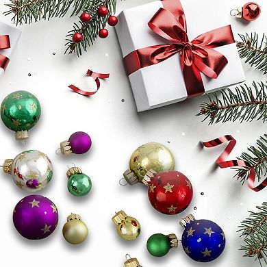 Northlight 16-Pc. Assorted Glass Ball Christmas Ornaments Set with Tree Topper