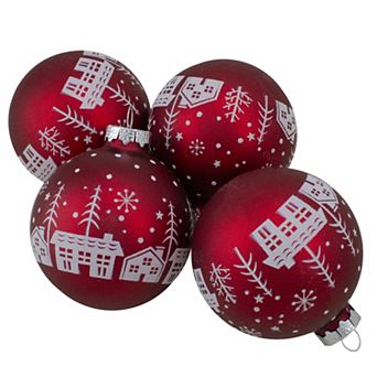 Northlight Snowy City Glass Ball Christmas Ornaments 4 pk