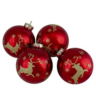 Northlight 4 pc Deer Glass Ball Christmas Ornaments Set