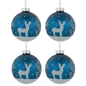Northlight Glitter Reindeer Glass Ball Christmas Ornaments 4 pk