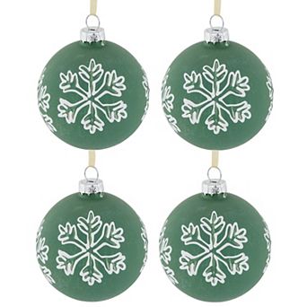 Northlight Glass Christmas Ball Ornaments with Snowflakes 4 pk
