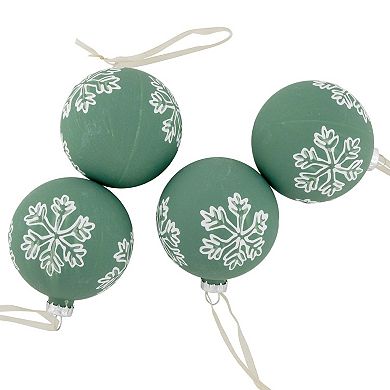 Northlight Glass Christmas Ball Ornaments with Snowflakes 4-pk.