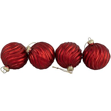 Northlight Glittery Swirls Glass Christmas Ornaments 4-Pk.