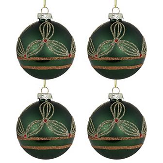 Northlight Holly Berry Christmas Glass Ball Ornaments 4 pk