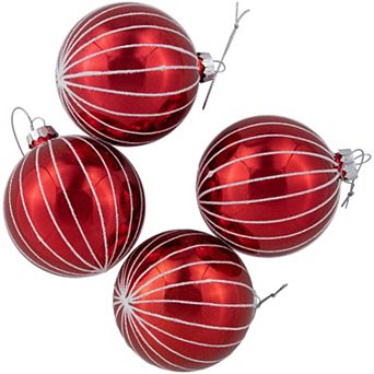 Northlight Shiny Red & White Striped Glass Ball Christmas Ornaments 4 pk