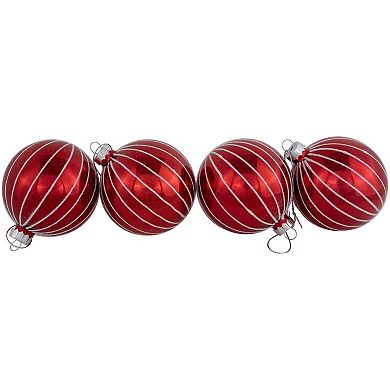 Northlight Shiny Red & White Striped Glass Ball Christmas Ornaments 4-pk.