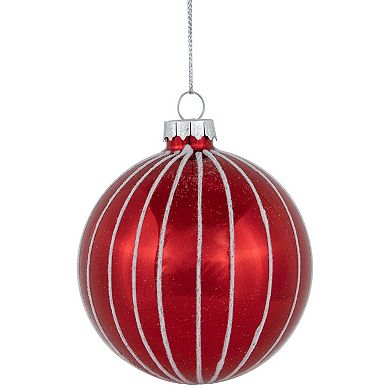 Northlight Shiny Red & White Striped Glass Ball Christmas Ornaments 4-pk.