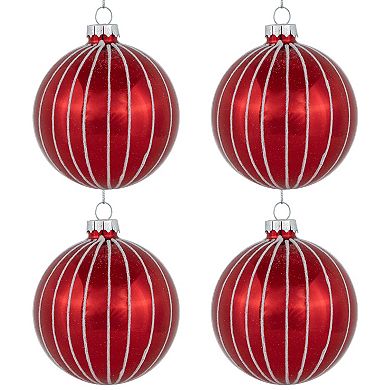 Northlight Shiny Red & White Striped Glass Ball Christmas Ornaments 4-pk.