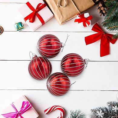 Northlight Shiny Red & White Striped Glass Ball Christmas Ornaments 4-pk.