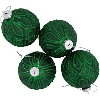 Northlight Glitter Lined Diamonds Glass Christmas Ornament 4 pk