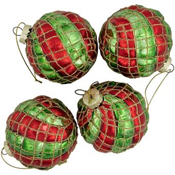 Northlight Glitter Lattice Striped Christmas Ornaments 4 pk
