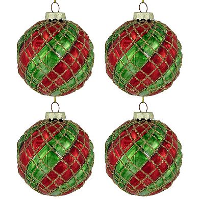 Northlight Glitter Lattice Striped Christmas Ornaments 4-pk.