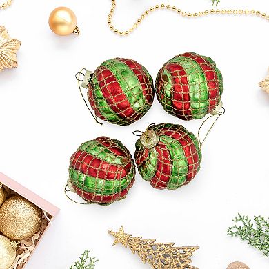 Northlight Glitter Lattice Striped Christmas Ornaments 4-pk.