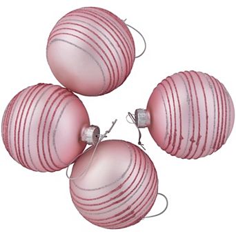 Northlight Glitter Striped Glass Christmas Ornaments 4 pk