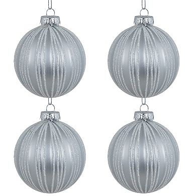 Northlight Glitter Striped Glass Ball Christmas Ornament 4-pk.