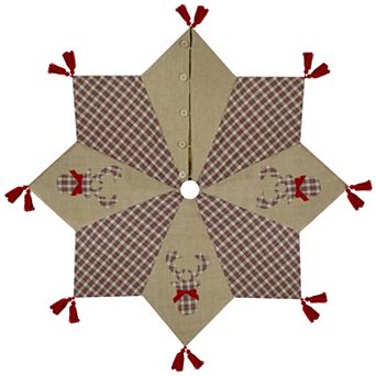 Northlight 48-Inch Burlap & Plaid Reindeer Christmas Tree Skirt with Tassels