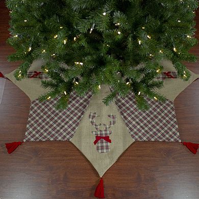 Northlight 48-Inch Burlap & Plaid Reindeer Christmas Tree Skirt with Tassels
