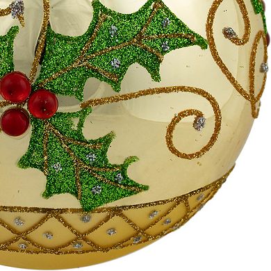 Northlight 2-pc. Glittered Holly & Berries Christmas Glass Ball Ornaments Set