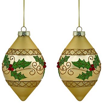 Northlight 2 pc Holly Finial Christmas Ornaments Set