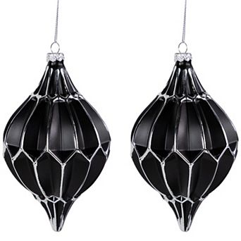 Northlight 2 pc 5-Inch Matte Black & Silver Finial Christmas Ornament Set