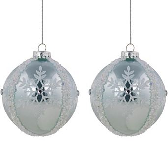 Northlight 2 pc 4-Inch Glitter Snowflakes Beaded Christmas Ornament Set