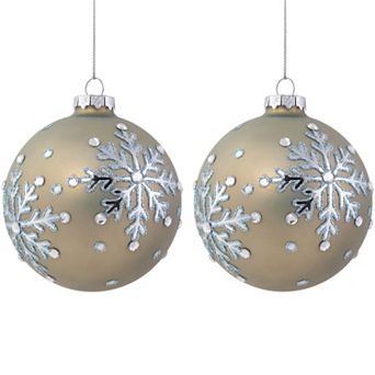 Northlight 2 pc Mirrored Snowflakes Glass Ball Christmas Ornament Set