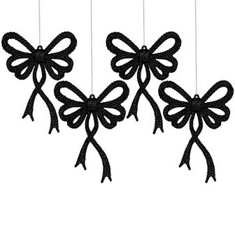 Northlight 4 pc 6-Inch Black Glitter Bowtie Christmas Ornament Set